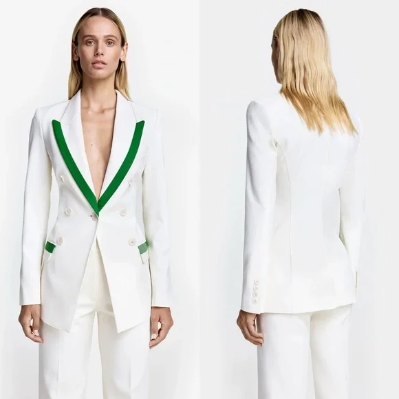 NEW NWT SMYTHE Taped Not A DB Blazer Jacket In Tennis Ivory & Green - Picture 1 of 9